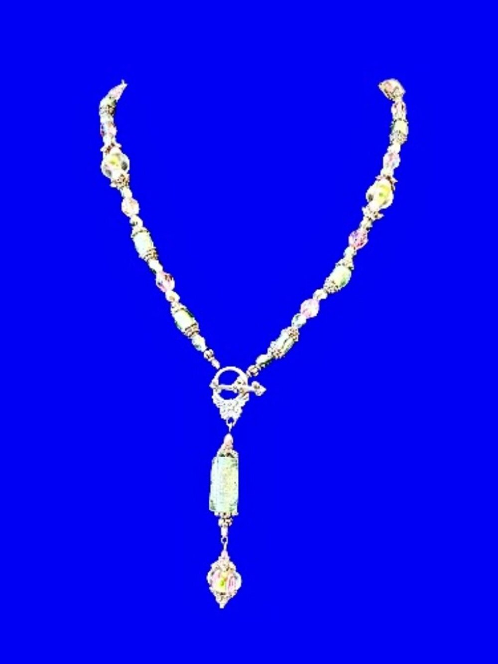Original Designs Glass Beads Necklace Handcrafted Reversible Toggle Pendant NEW